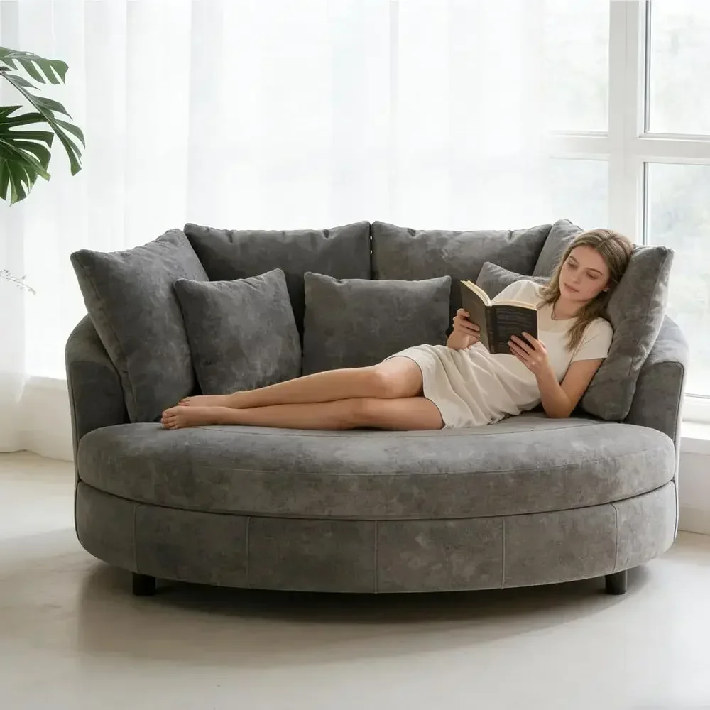 Home Cinema Couch - Fauteuil baril en chenille gris extra